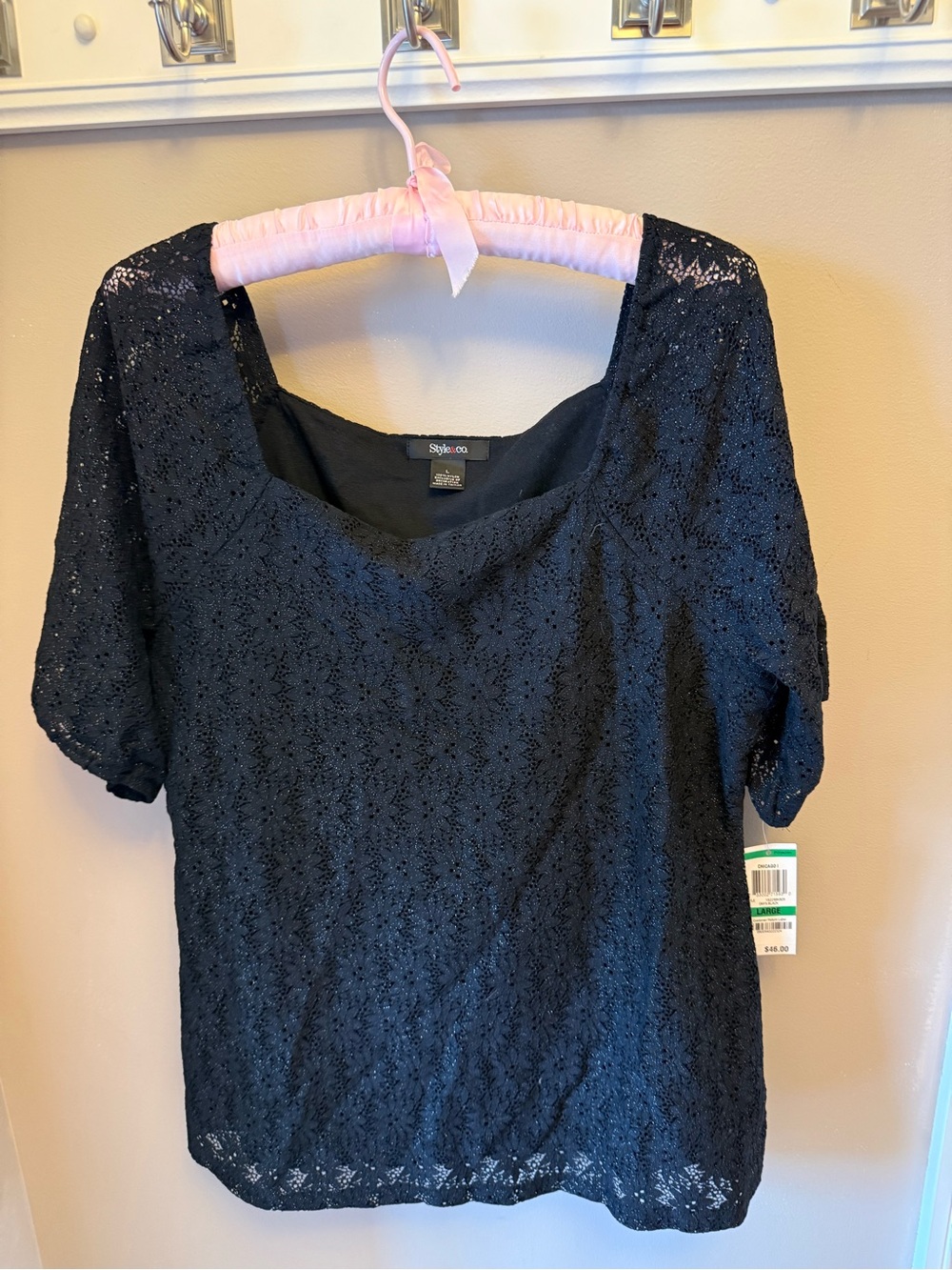 Style & Co. Black Lace Short Sleeve Blouse